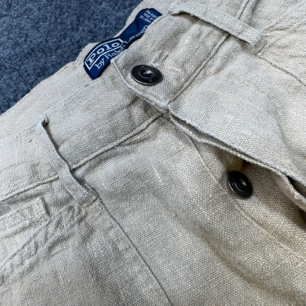 Vintage Polo Ralph Lauren Linen Buckle Back Pants Mens 34 Beige Wide Leg Deck